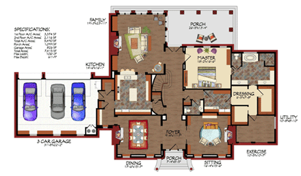 Colonial, Traditional House Plan 59508 with 5 Beds, 4 Baths, 3 Car Garage First Level Plan