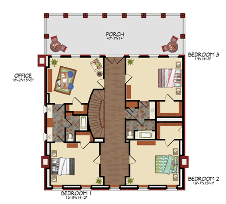 Colonial, Traditional House Plan 59508 with 5 Beds, 4 Baths, 3 Car Garage Second Level Plan