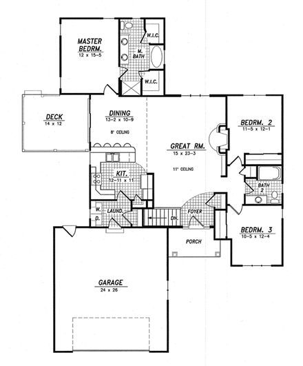 Traditional House Plan 59601 with 3 Beds, 2 Baths, 2 Car Garage First Level Plan