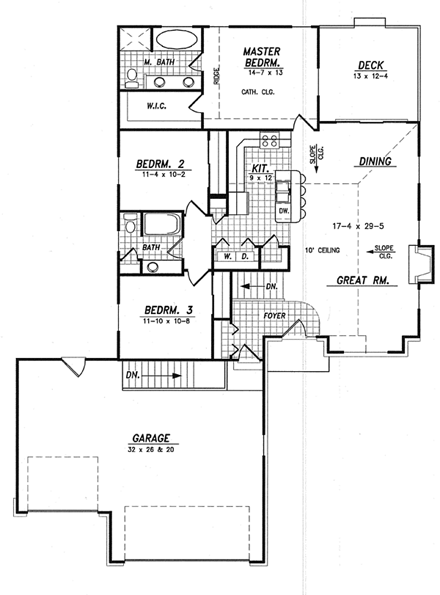 Traditional House Plan 59603 with 3 Beds, 2 Baths, 3 Car Garage First Level Plan