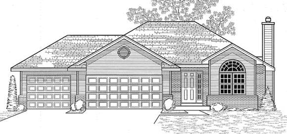 Traditional House Plan 59603 with 3 Beds, 2 Baths, 3 Car Garage Elevation