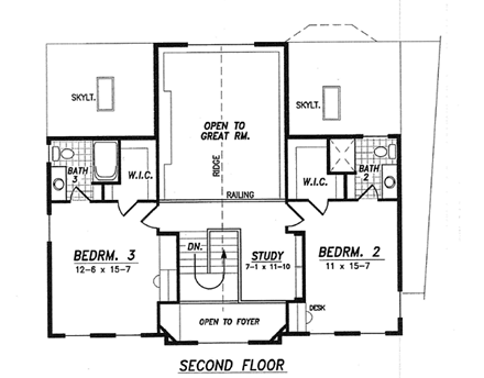 Traditional House Plan 59604 with 3 Beds, 4 Baths, 2 Car Garage Second Level Plan