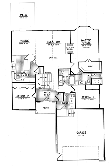 Traditional House Plan 59606 with 3 Beds, 2 Baths, 2 Car Garage First Level Plan
