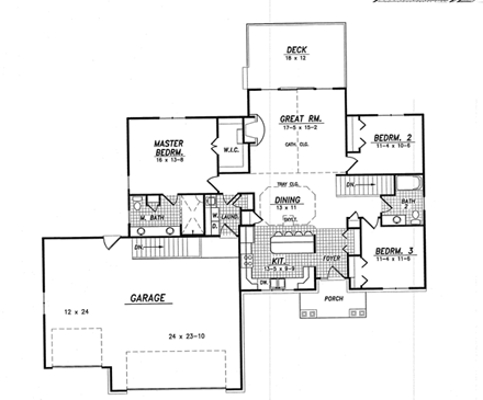 Traditional House Plan 59608 with 3 Beds, 2 Baths, 3 Car Garage First Level Plan