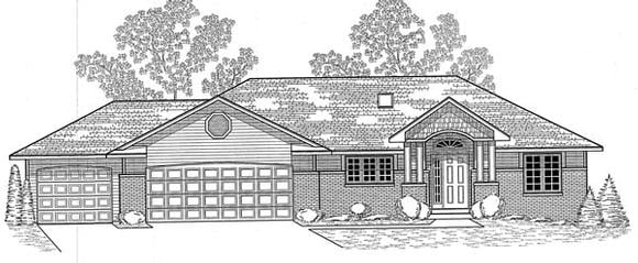 Traditional House Plan 59608 with 3 Beds, 2 Baths, 3 Car Garage Elevation