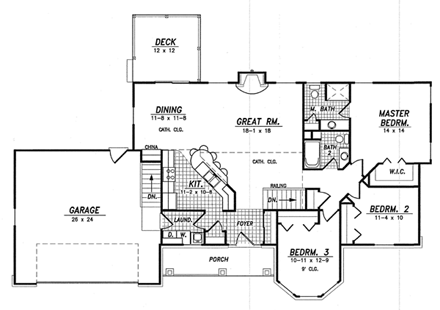 Traditional House Plan 59611 with 3 Beds, 2 Baths, 2 Car Garage First Level Plan