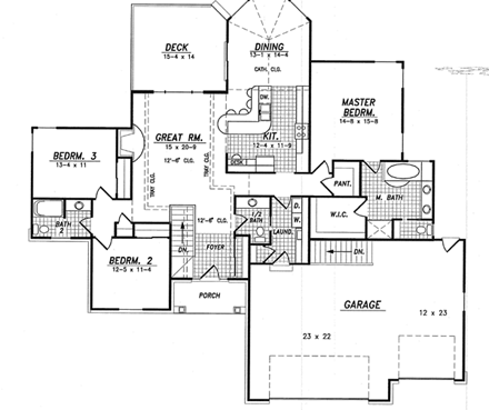 Traditional House Plan 59612 with 3 Beds, 3 Baths, 3 Car Garage First Level Plan