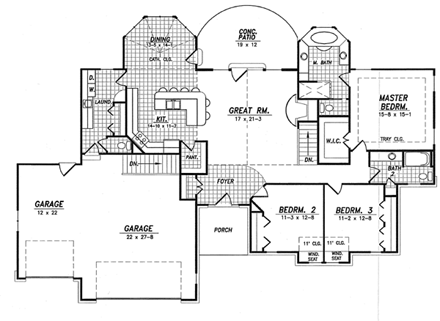 Traditional House Plan 59616 with 3 Beds, 3 Baths, 3 Car Garage First Level Plan