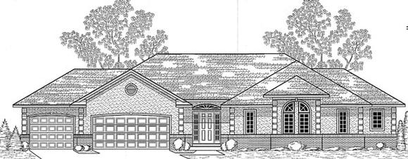 Traditional House Plan 59616 with 3 Beds, 3 Baths, 3 Car Garage Elevation