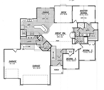 Traditional House Plan 59617 with 3 Beds, 3 Baths, 3 Car Garage First Level Plan
