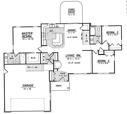 Traditional House Plan 59623 with 3 Beds, 2 Baths, 2 Car Garage First Level Plan