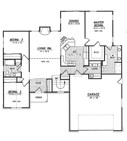 Traditional House Plan 59624 with 4 Beds, 2 Baths, 2 Car Garage First Level Plan