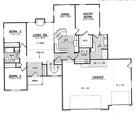 Traditional House Plan 59625 with 3 Beds, 2 Baths, 3 Car Garage First Level Plan