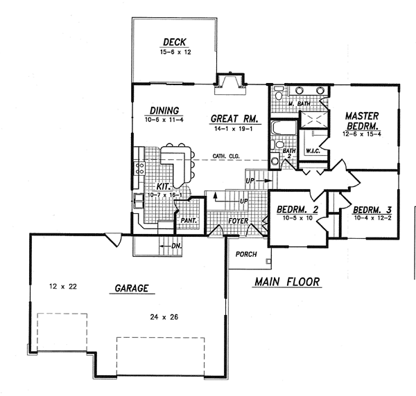 Traditional House Plan 59629 with 4 Beds, 3 Baths, 3 Car Garage Level One