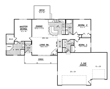 Traditional House Plan 59643 with 3 Beds, 2 Baths, 3 Car Garage First Level Plan