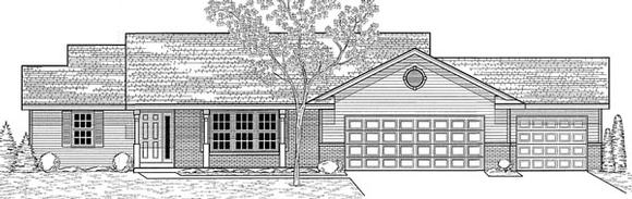 Traditional House Plan 59643 with 3 Beds, 2 Baths, 3 Car Garage Elevation
