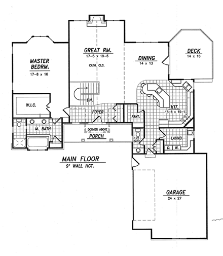 Traditional House Plan 59646 with 3 Beds, 3 Baths, 2 Car Garage First Level Plan