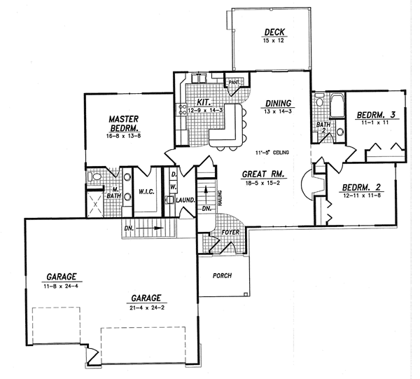 House Plan 59654 - Traditional Style with 1675 Sq Ft, 3 Bed, 1 Ba