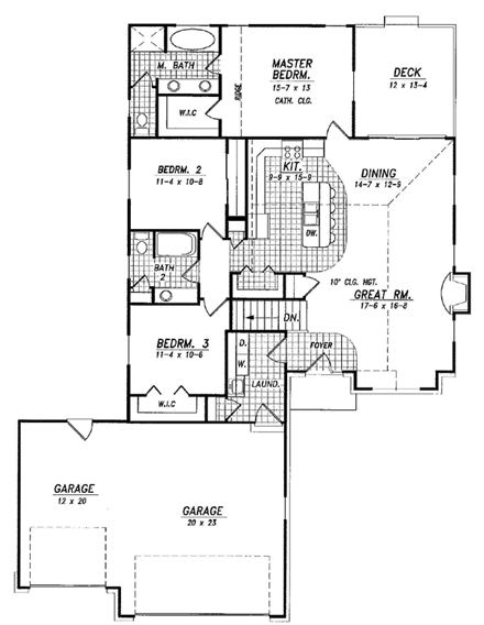 House Plan 59660 with 3 Beds, 2 Baths, 3 Car Garage First Level Plan