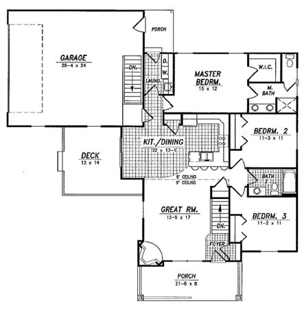 House Plan 59662 with 3 Beds, 2 Baths, 2 Car Garage First Level Plan