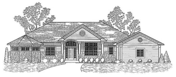 House Plan 59663 with 3 Beds, 2 Baths, 3 Car Garage Elevation