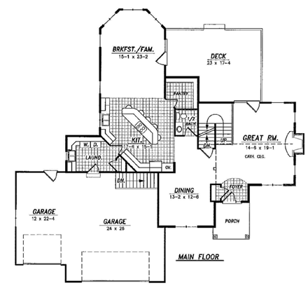 House Plan 59664 with 3 Beds, 3 Baths, 3 Car Garage First Level Plan