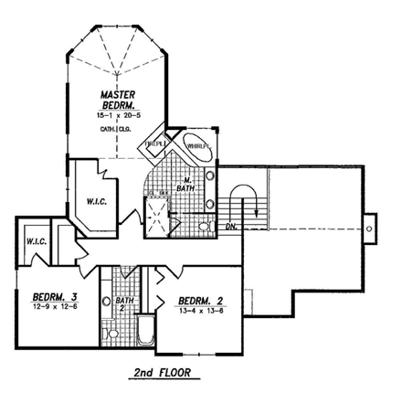 House Plan 59664 with 3 Beds, 3 Baths, 3 Car Garage Second Level Plan