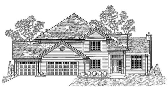 House Plan 59664 with 3 Beds, 3 Baths, 3 Car Garage Elevation
