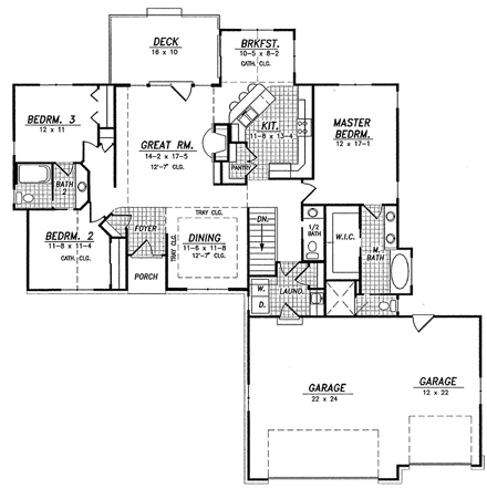 Traditional House Plan 59666 with 3 Beds, 2 Baths, 3 Car Garage First Level Plan