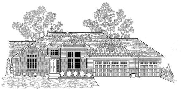 Traditional House Plan 59666 with 3 Beds, 2 Baths, 3 Car Garage Elevation