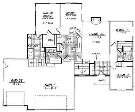 Traditional House Plan 59667 with 3 Beds, 2 Baths, 3 Car Garage First Level Plan