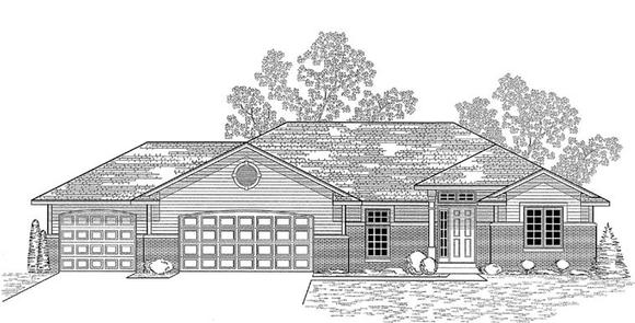Traditional House Plan 59667 with 3 Beds, 2 Baths, 3 Car Garage Elevation