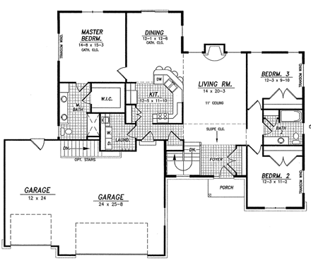Traditional House Plan 59668 with 3 Beds, 2 Baths, 3 Car Garage First Level Plan