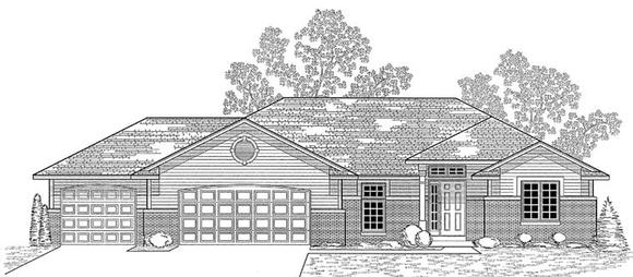 Traditional House Plan 59668 with 3 Beds, 2 Baths, 3 Car Garage Elevation