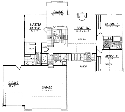 Traditional House Plan 59670 with 3 Beds, 2 Baths, 3 Car Garage First Level Plan