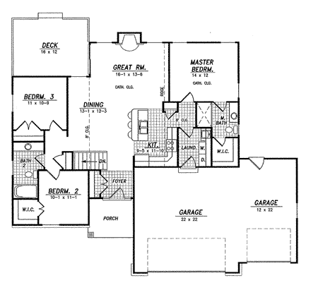 Traditional House Plan 59676 with 3 Beds, 2 Baths, 3 Car Garage First Level Plan