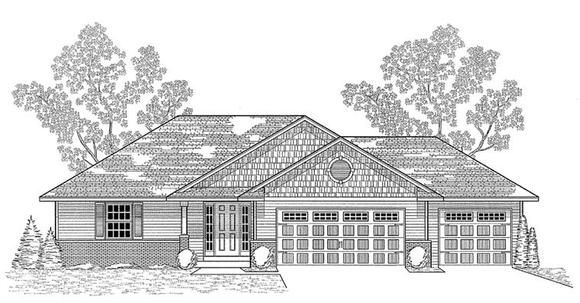 Traditional House Plan 59676 with 3 Beds, 2 Baths, 3 Car Garage Elevation