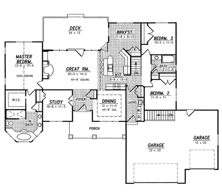 Traditional House Plan 59677 with 3 Beds, 2 Baths, 3 Car Garage First Level Plan