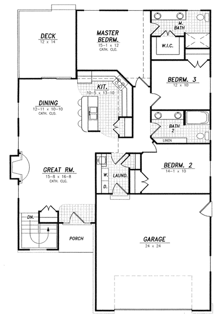 Traditional House Plan 59678 with 3 Beds, 2 Baths, 2 Car Garage First Level Plan