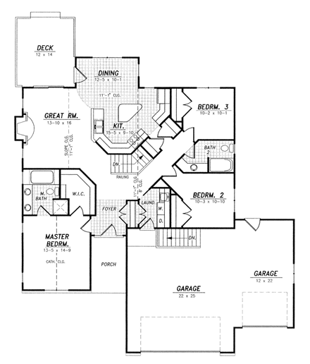 Traditional House Plan 59682 with 3 Beds, 2 Baths, 3 Car Garage First Level Plan