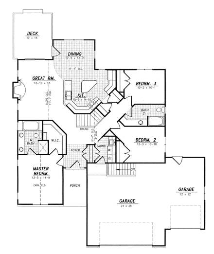Traditional House Plan 59683 with 3 Beds, 2 Baths, 3 Car Garage First Level Plan