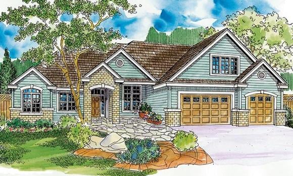 Contemporary, European, Ranch House Plan 59707 with 4 Beds, 4 Baths, 3 Car Garage Elevation