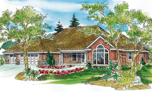 Country, European, Ranch, Traditional House Plan 59710 with 3 Beds, 4 Baths, 3 Car Garage Elevation