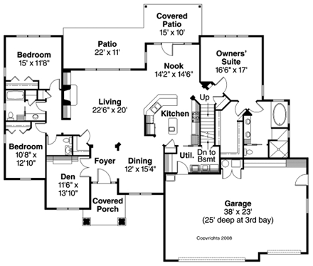 Cottage House Plan 59737 with 3 Beds, 3 Baths, 3 Car Garage First Level Plan