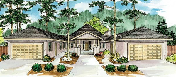 Contemporary, Florida, Mediterranean, Ranch House Plan 59743 with 3 Beds, 2 Baths, 4 Car Garage Elevation