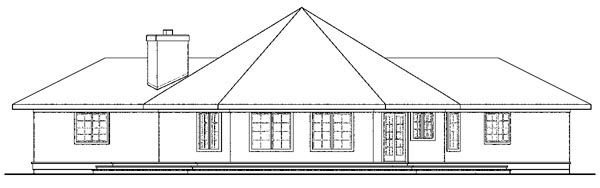 Contemporary, Florida, Mediterranean, Ranch House Plan 59743 with 3 Beds, 2 Baths, 4 Car Garage Rear Elevation