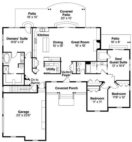 Cottage, Country, Florida, Ranch House Plan 59749 with 4 Beds, 3 Baths, 2 Car Garage First Level Plan