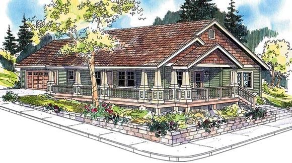 Cottage, Country, Craftsman, Ranch House Plan 59754 with 3 Beds, 2 Baths, 2 Car Garage Elevation