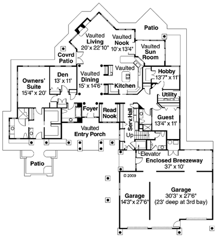 Craftsman, Southwest House Plan 59758 with 4 Beds, 5 Baths, 3 Car Garage First Level Plan