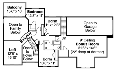 European, Traditional, Tudor House Plan 59763 with 5 Beds, 4 Baths, 3 Car Garage Second Level Plan